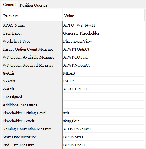 General Tab for the PlaceholderView Worksheet