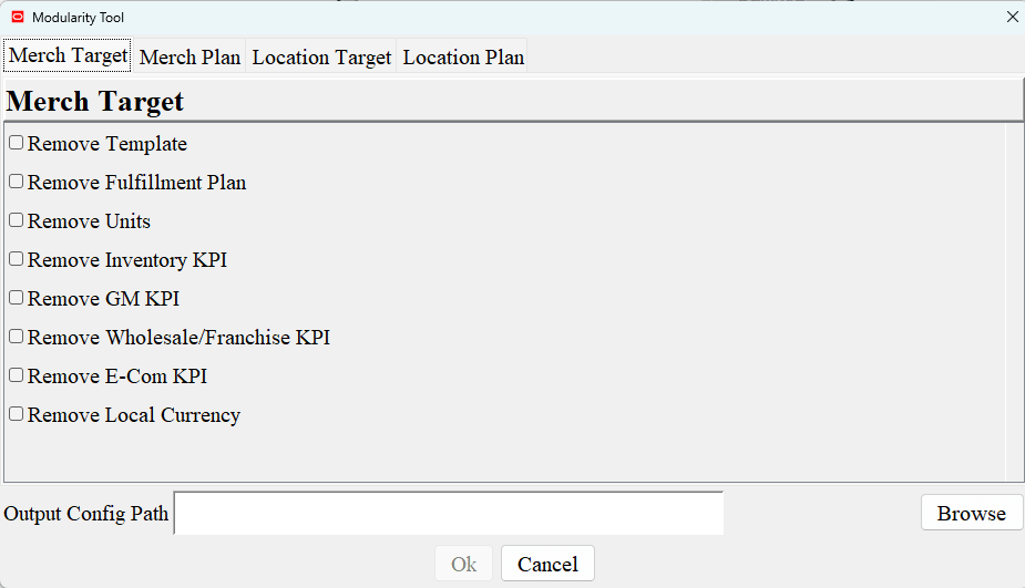 Modularity Tool Dialog Modularity Tool Dialog