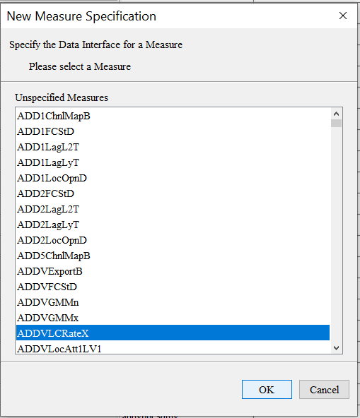 Example of New Measure Specification Window
