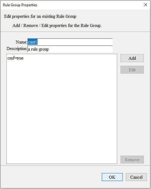 Rule Group properties window Rule Group properties window