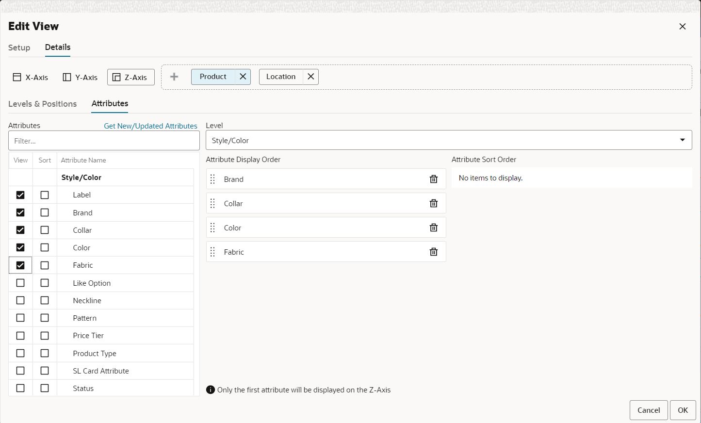 Edit View for the Z-axis