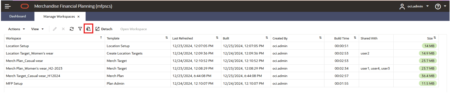 Download Manage Workspace Table