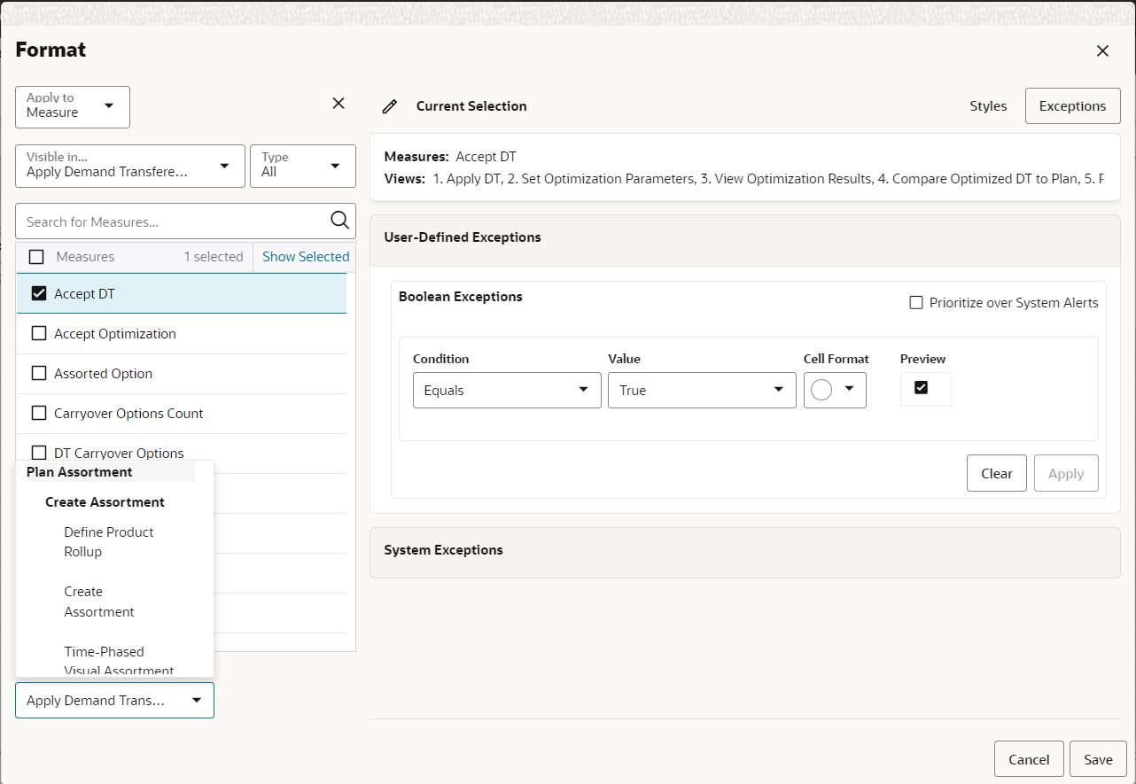Applies To Field for Boolean Exception