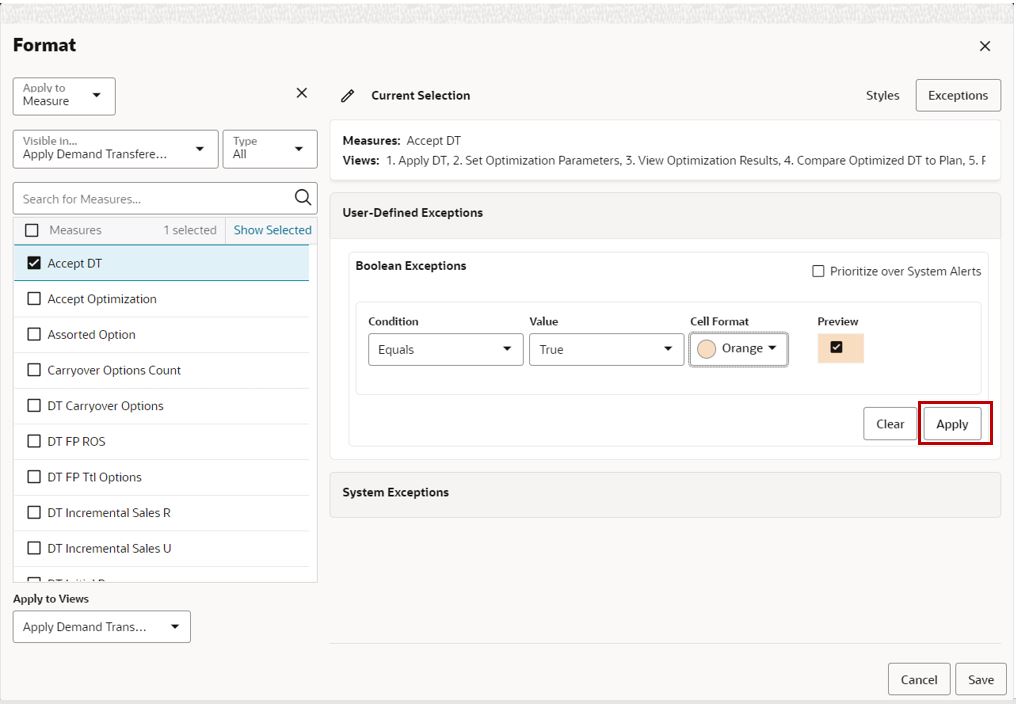 Apply Boolean Exception