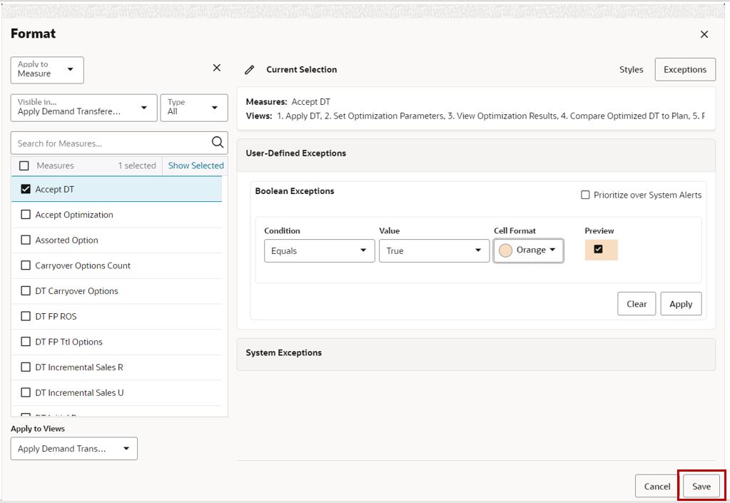 Apply and Save Boolean Exceptions