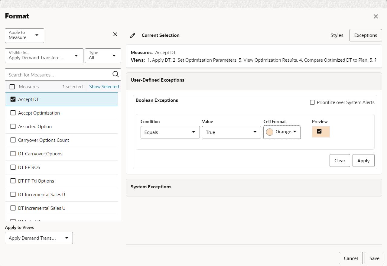 Boolean Exception Cell Format