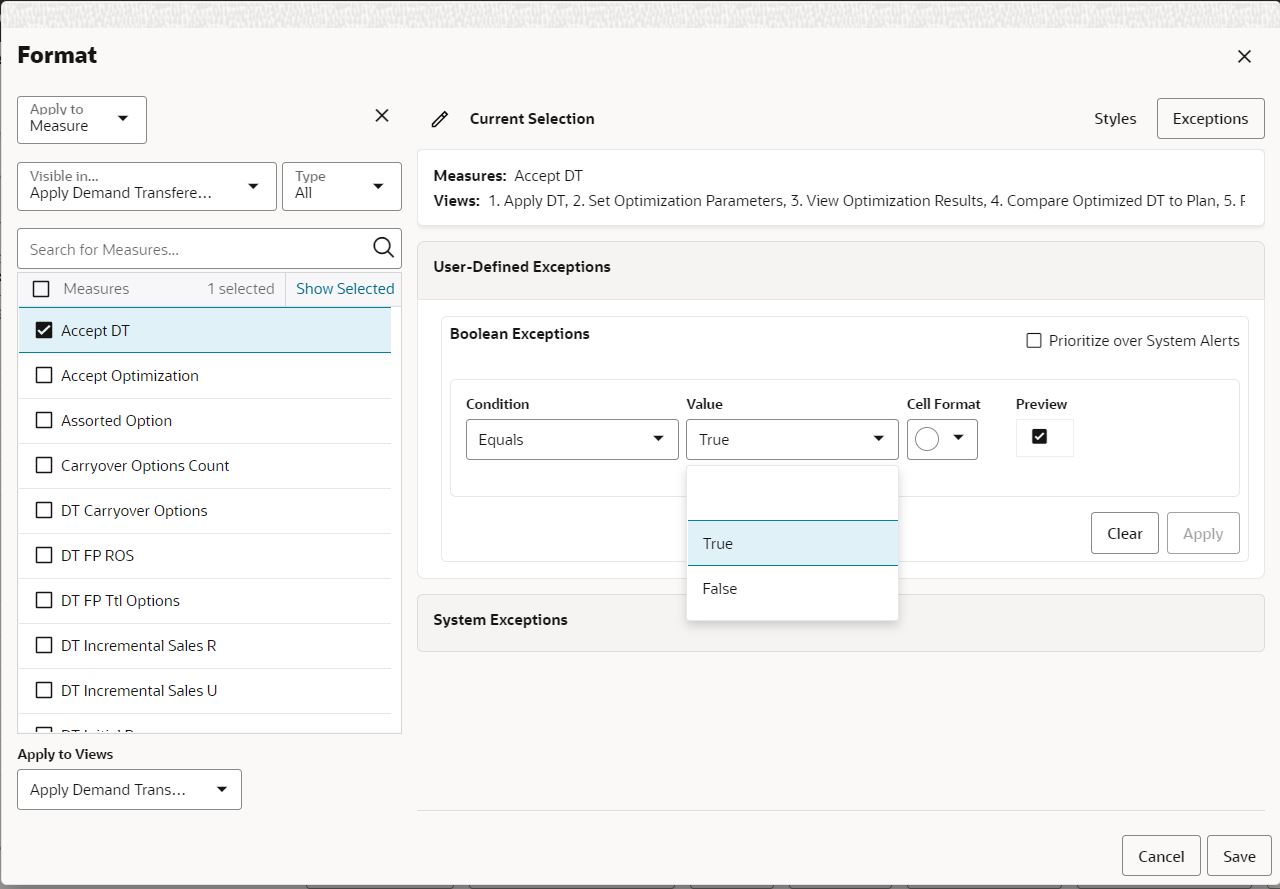 Boolean Exception Condition Value