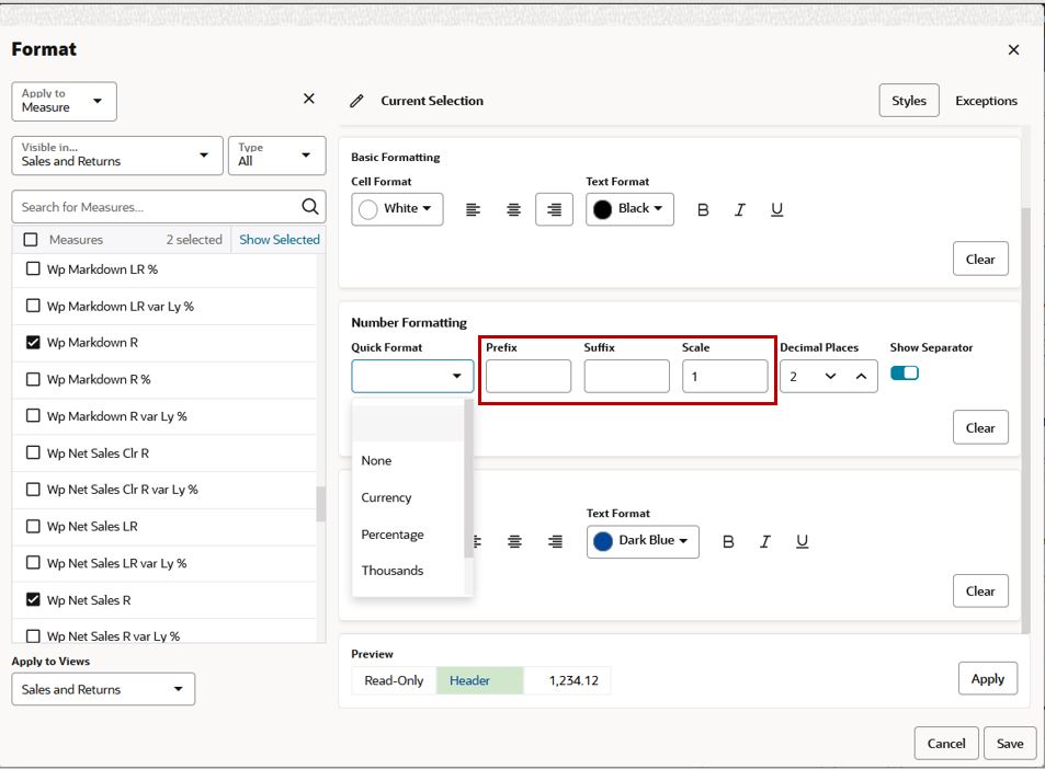 Prefix, Suffix, and Scale Fields