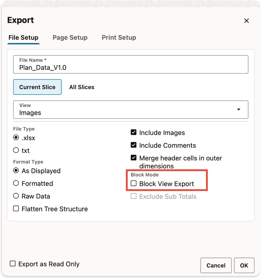 Block View Export Option