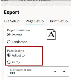 Page Setup Adjust To