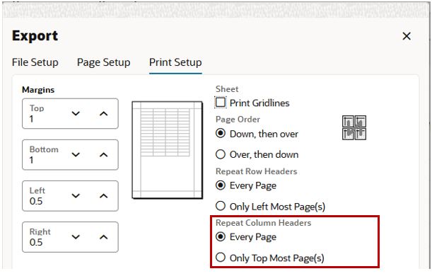 Print Setup Repeat Column Headers