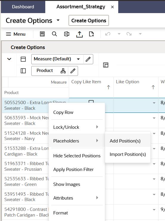 Add Positions Context Menu