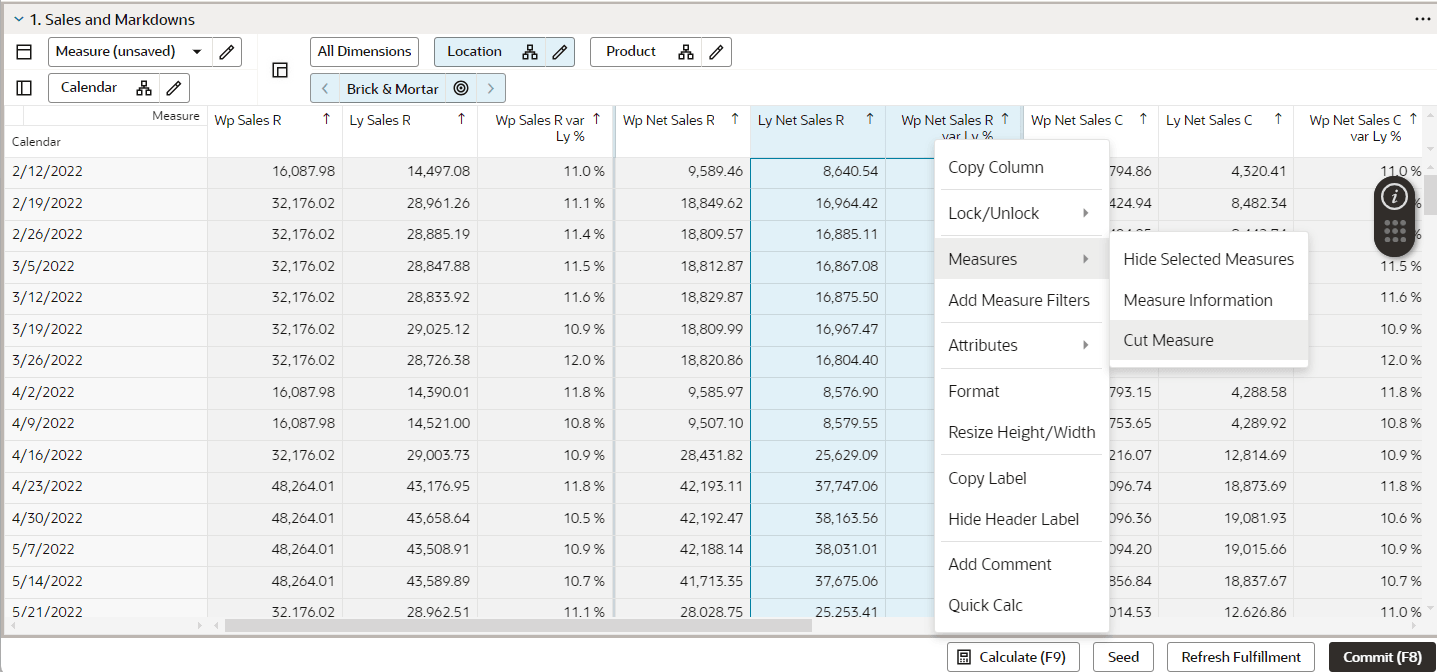 Select the Cut Measures Context Menu Option