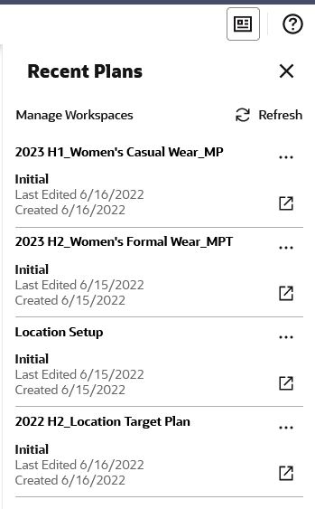 Manage Plans Button in the Recent Plans List