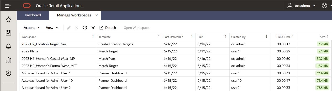 Manage Workspace Window