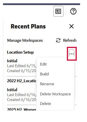 Recent Plans Action Menu