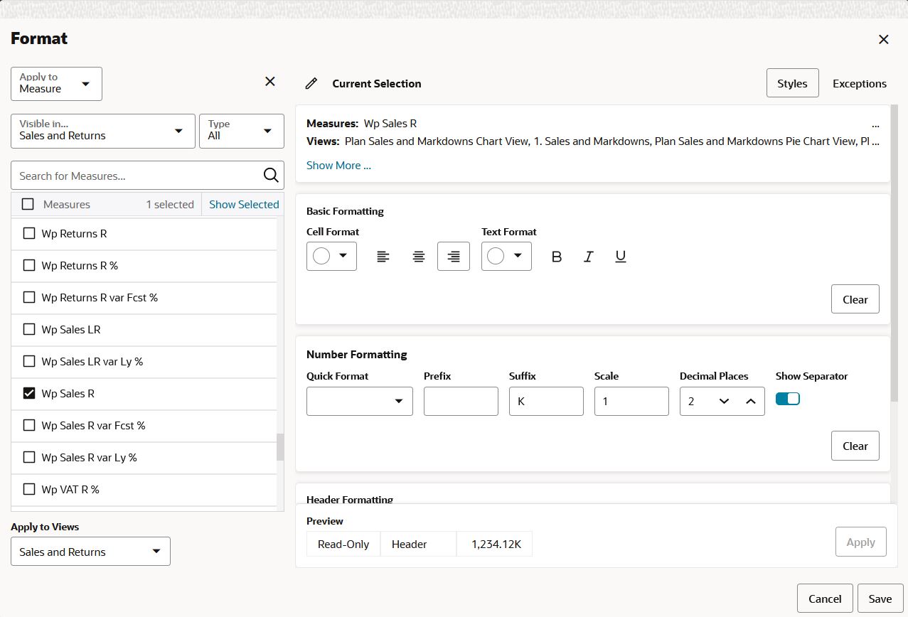 Format for Measure Base Unit Price R