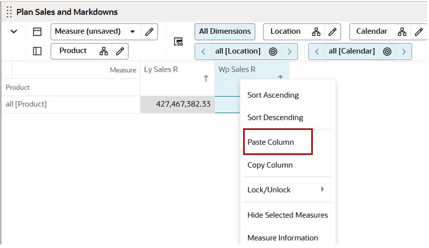 Context Menu Paste Column