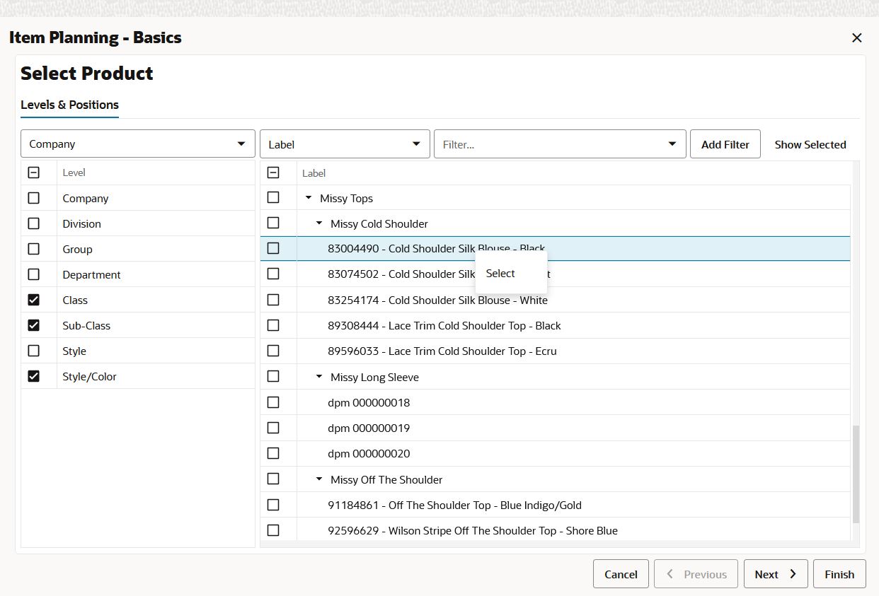 Wizard Context Menu Select Positio