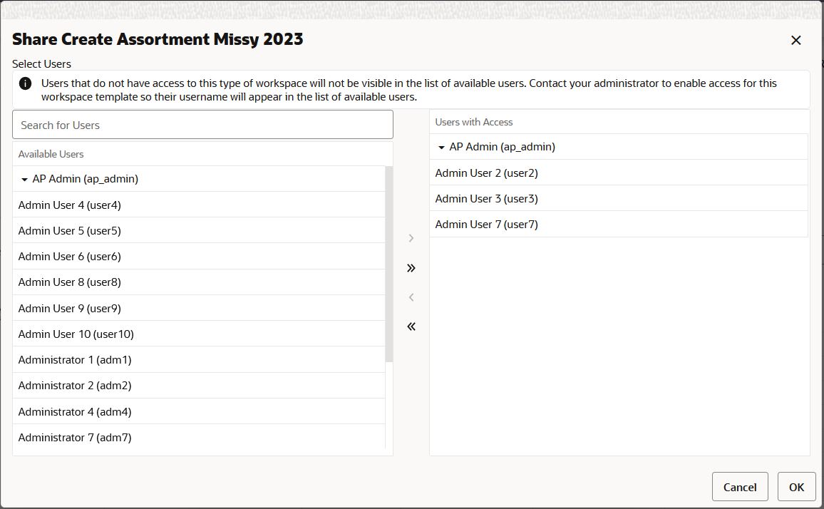 Select User to Share a Segment