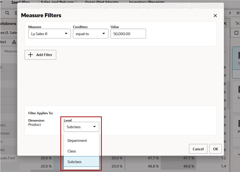 Select Dimension Level