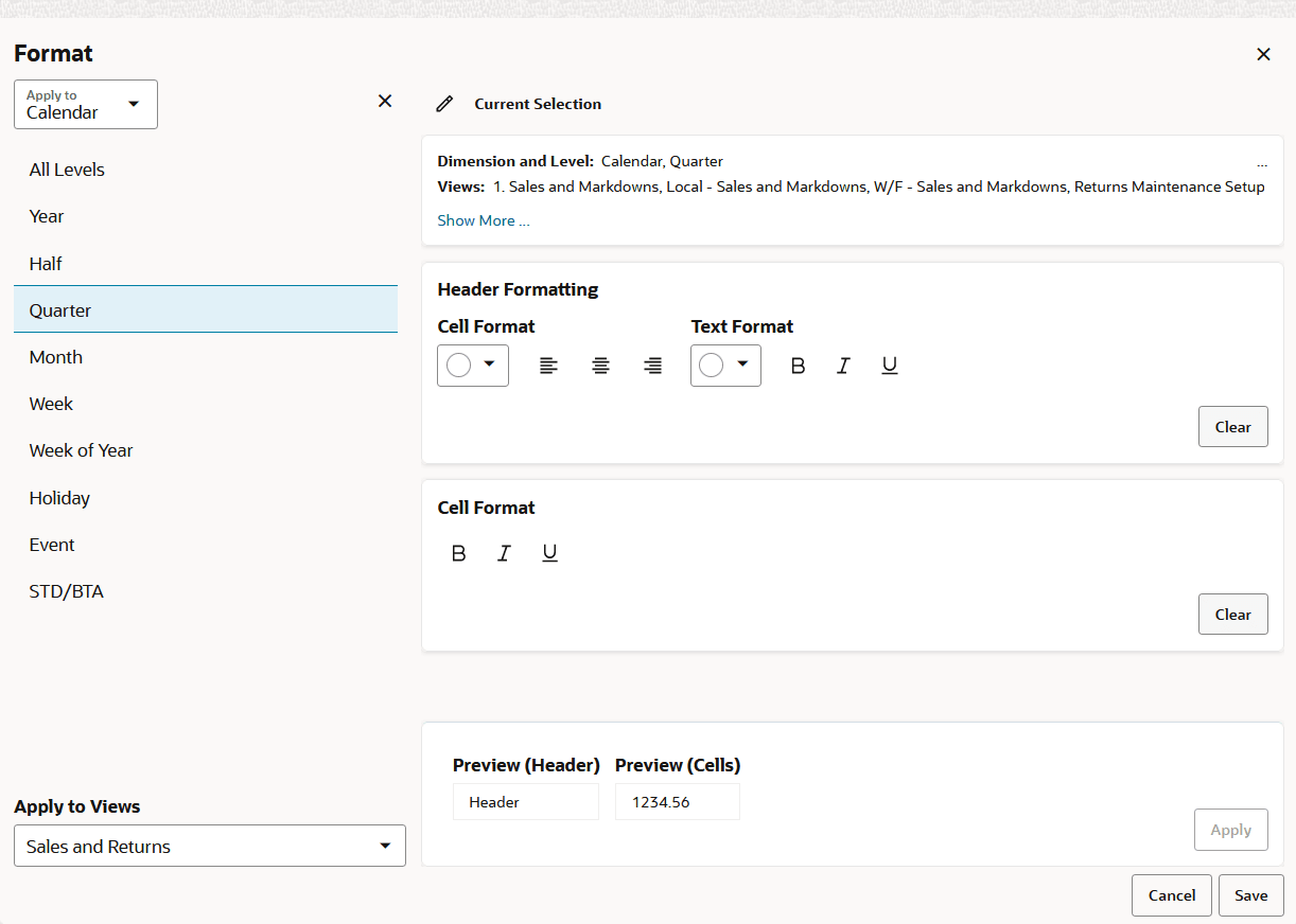 Formatting Dimension Levels Formatting Dimension Levels