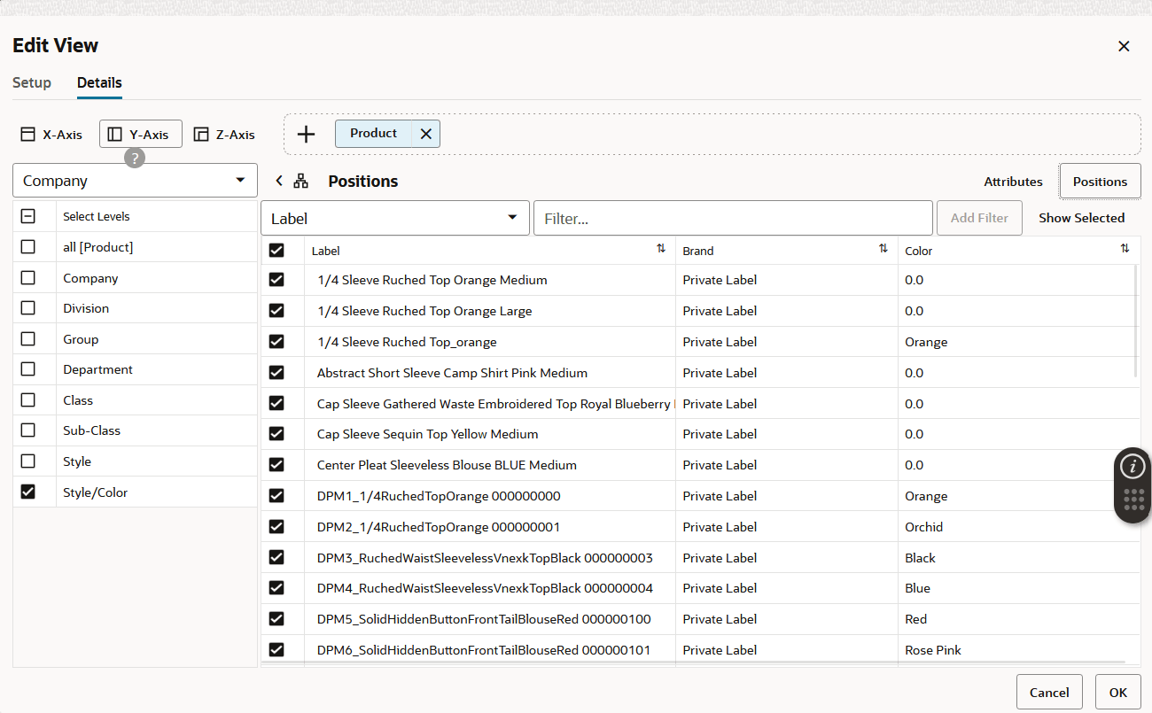 Attributes Displayed on the Levels & Position Tab Attributes Displayed on the Levels & Position Tab