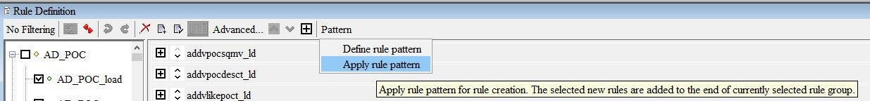 This image shows the New Rule Pattern menu.