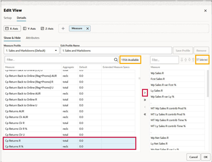 Select Measures to Add