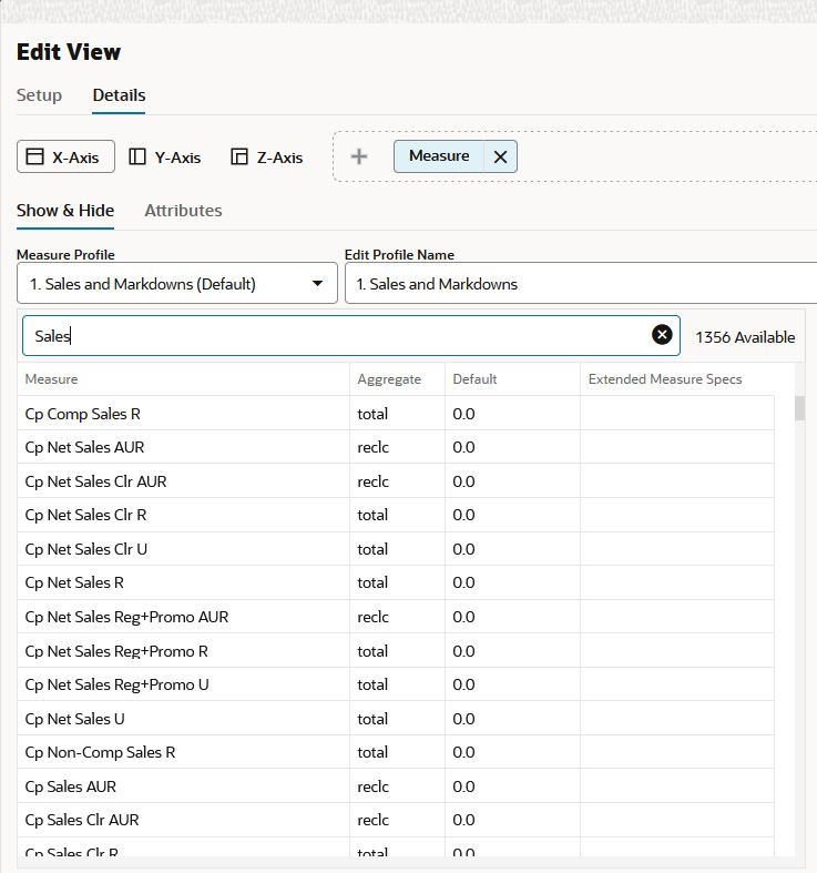 Filter Available Measures