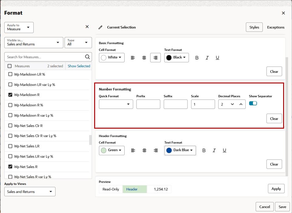 Altering Number Formatting