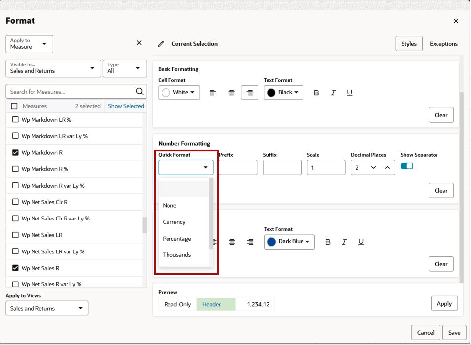 Quick Format for Number Formatting