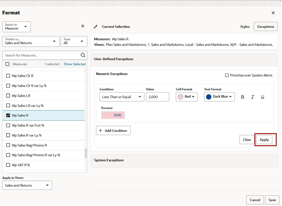 Apply Format Exception