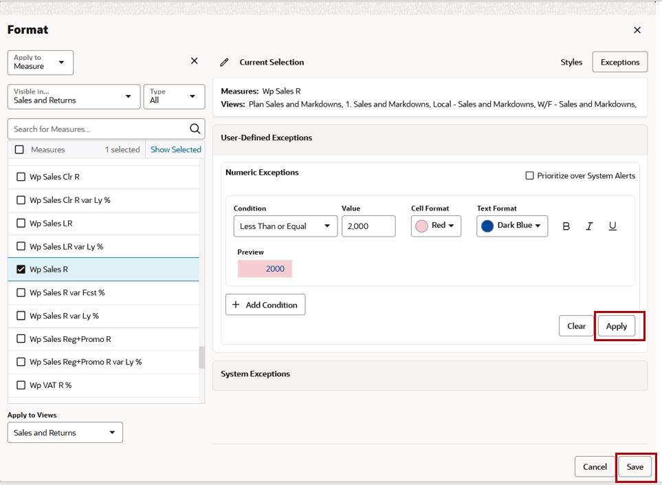 Apply and Save Formats