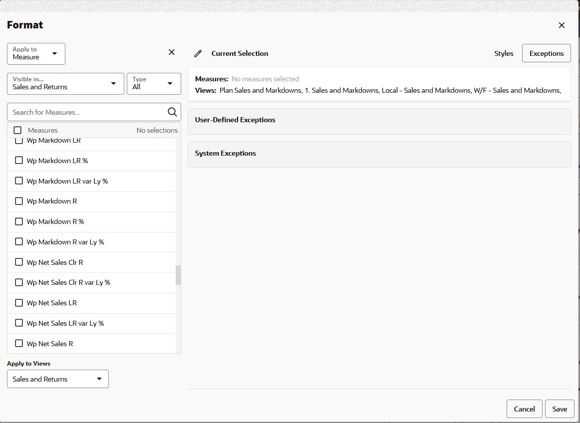 Exception Tab for Number Formats