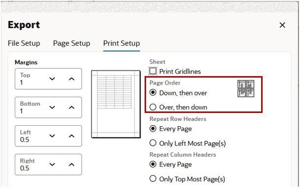 Print Setup Page Order