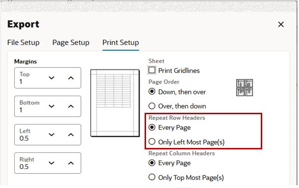Print Setup Repeat Row Headers