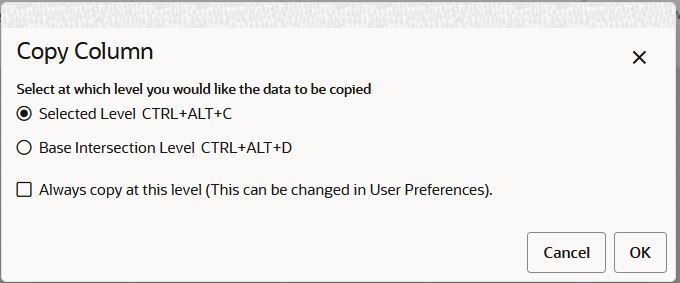 Selecting Data Level to Copy