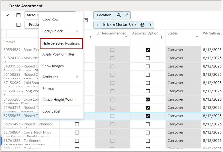 Hide Selected Positions