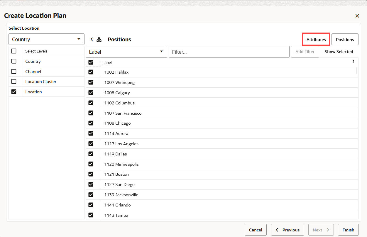 Attributes Tab on Wizard
