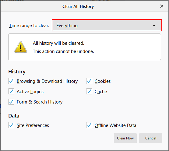 Firefox Clear All History
