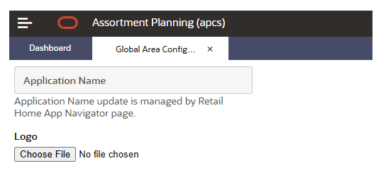 Global Area Configuration page