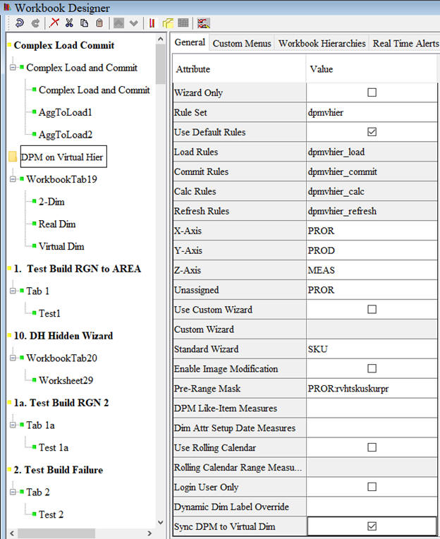 This image shows the Configure Workbook Sync DPM to Virtual Dim Property