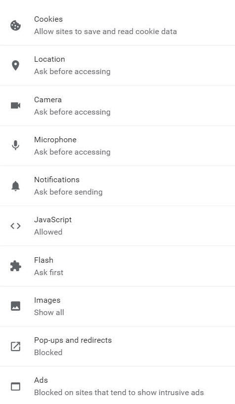 Chrome Content Settings