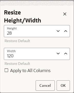 &nbsp;Default Height and Width