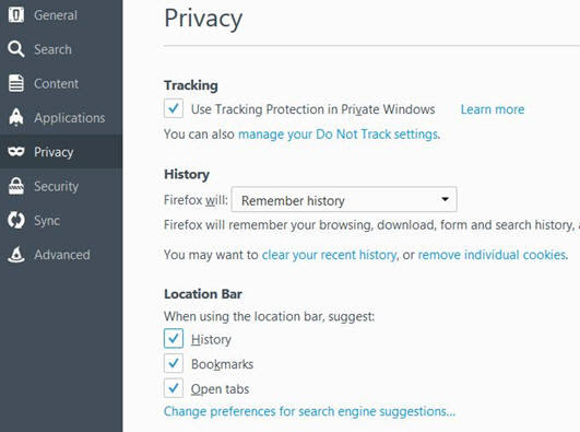 Firefox Privacy Panel