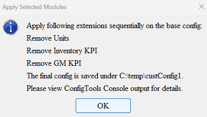 Finish Dialog with a Summary of Applied Modules