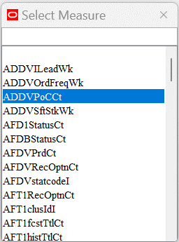 Select Measure Dialog Select Measure Dialog