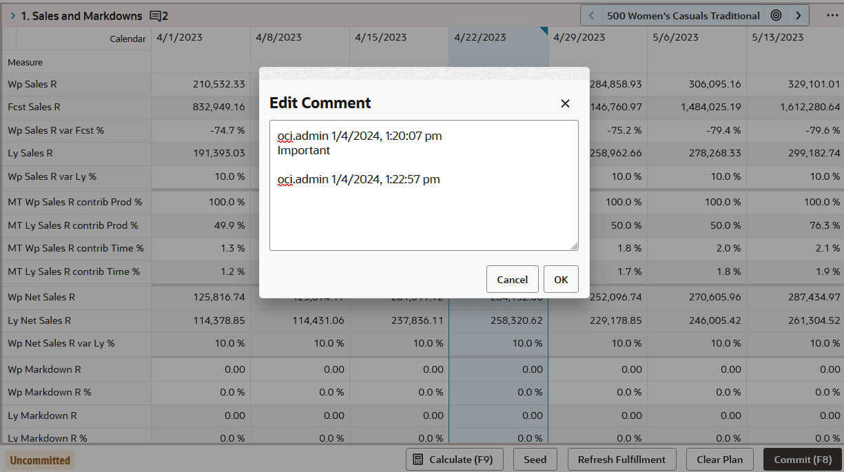 Edit Comment Dialog Box