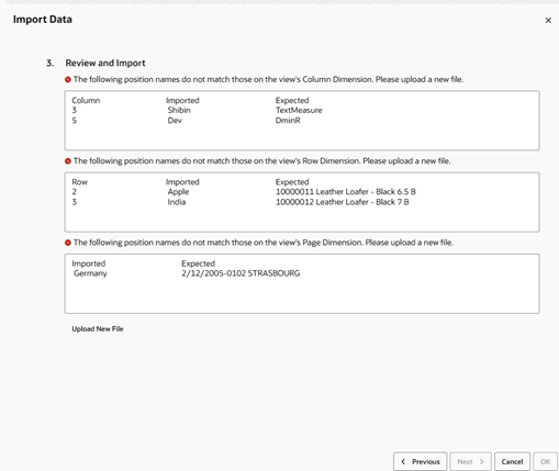 Example of Error Displayed for the Wrong File Format